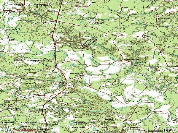 Zip code 23069 topographic map