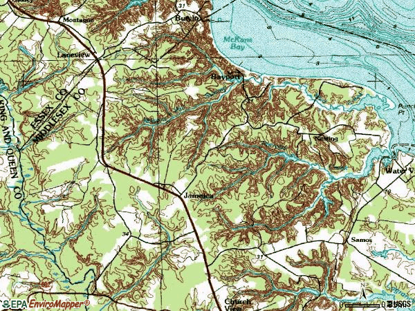 Zip code 23079 topographic map