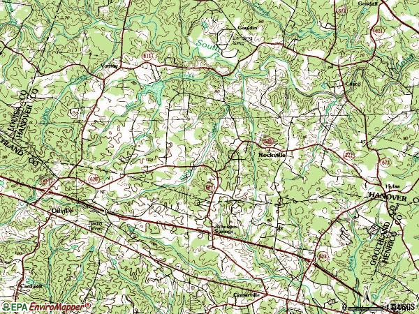 Zip code 23146 topographic map
