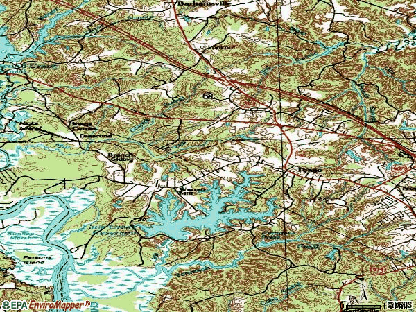 Zip code 23168 topographic map