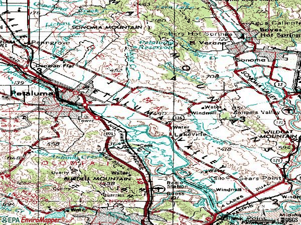 Zip code 94954 topographic map
