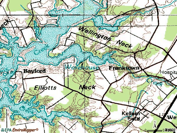 Zip code 23354 topographic map