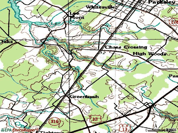 Zip code 23357 topographic map