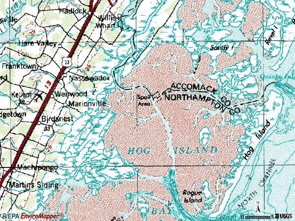 Zip code 23413 topographic map