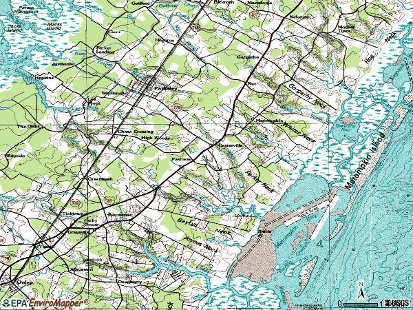 Zip code 23421 topographic map