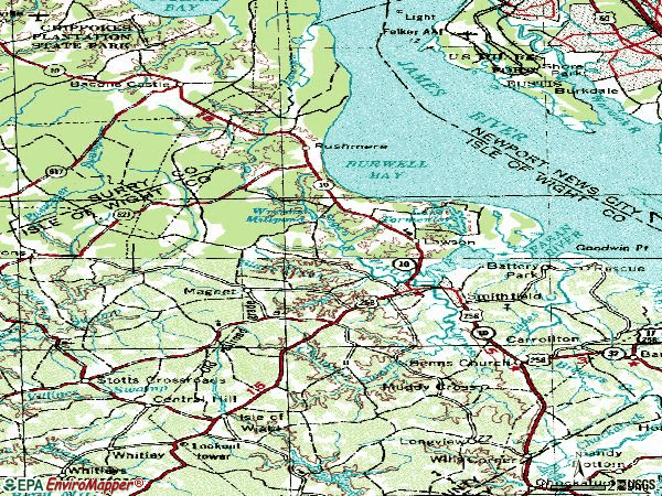 Zip code 23430 topographic map