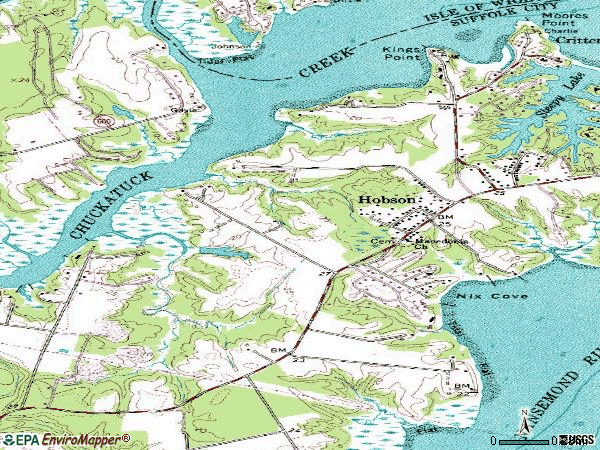 Zip code 23436 topographic map