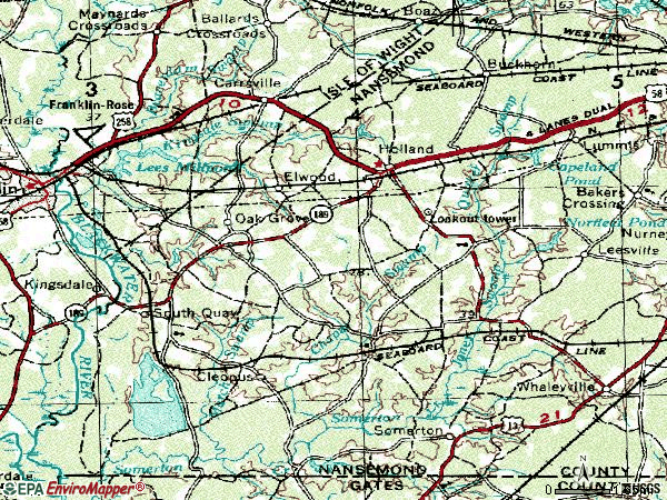 Zip code 23437 topographic map