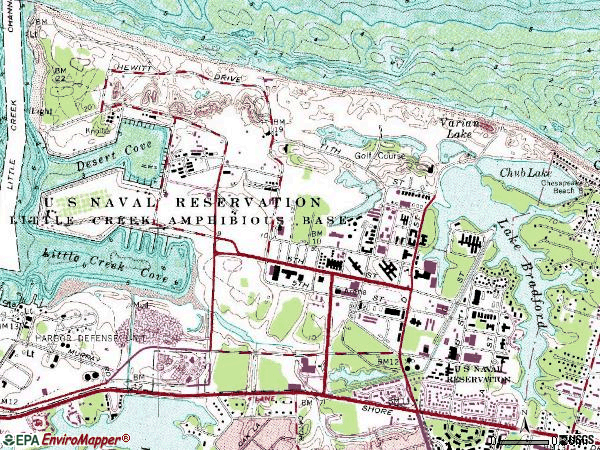 Zip code 23521 topographic map