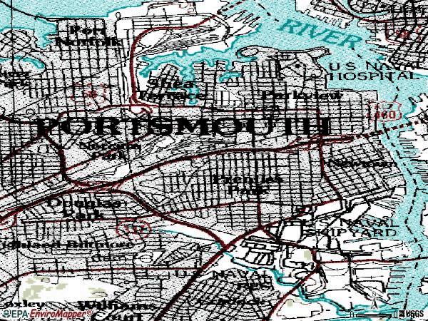 Zip code 23704 topographic map