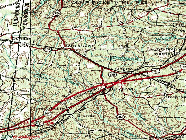 Zip code 23821 topographic map