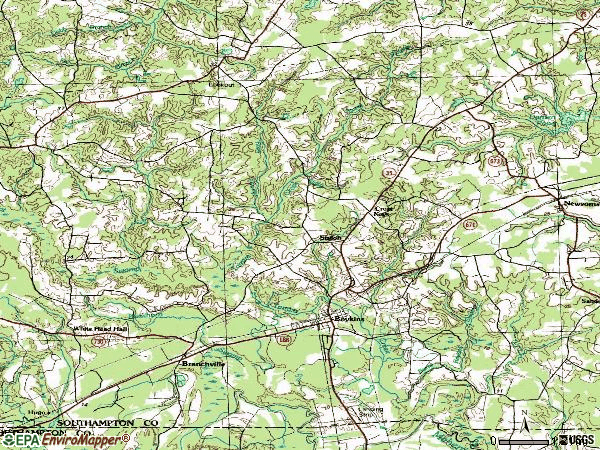 Zip code 23827 topographic map