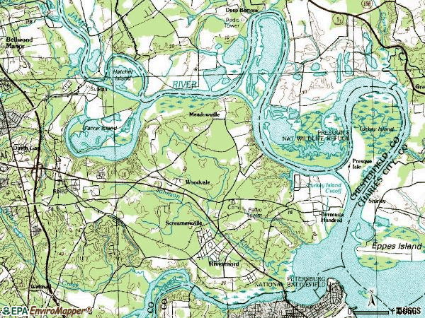 Zip code 23836 topographic map