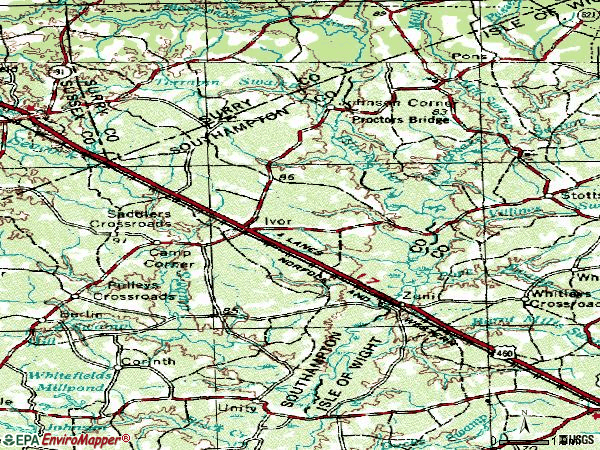 Zip code 23866 topographic map
