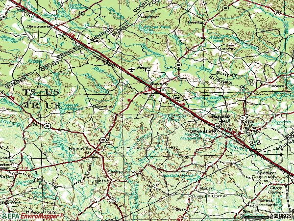 Zip code 23890 topographic map