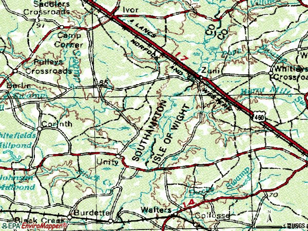 Zip code 23898 topographic map