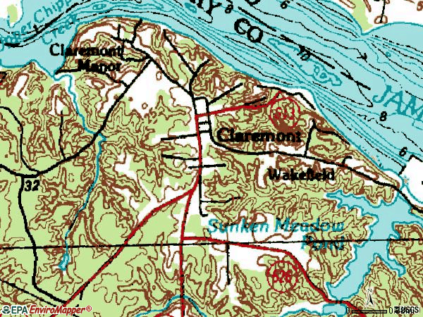 Zip code 23899 topographic map