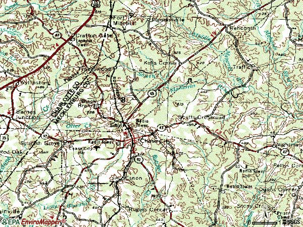 Zip code 23924 topographic map