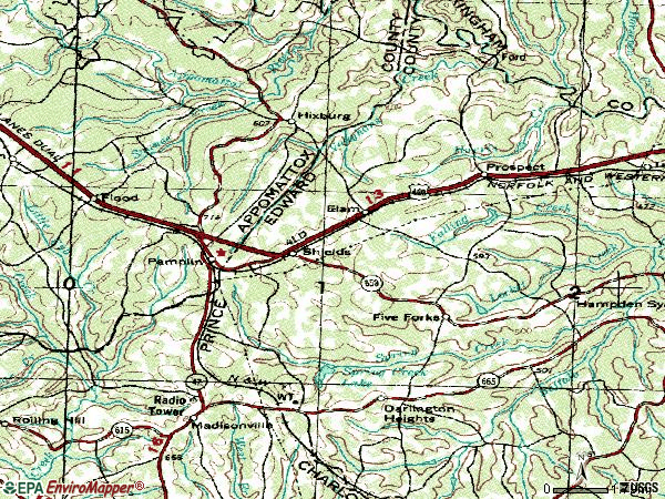 Zip code 23958 topographic map