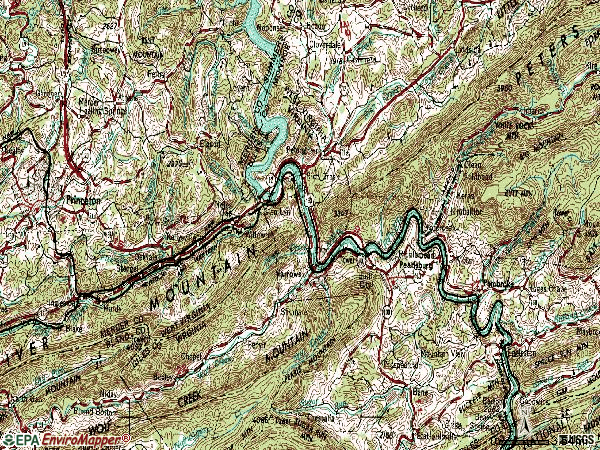 Zip code 24124 topographic map