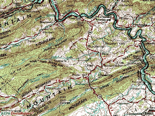 Zip code 24134 topographic map