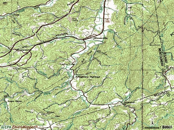 Zip code 24162 topographic map