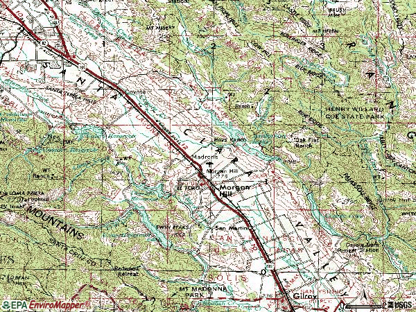 Zip code 95037 topographic map