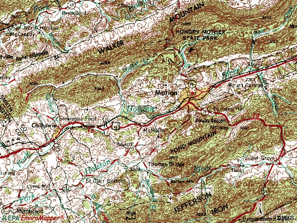 Zip code 24354 topographic map