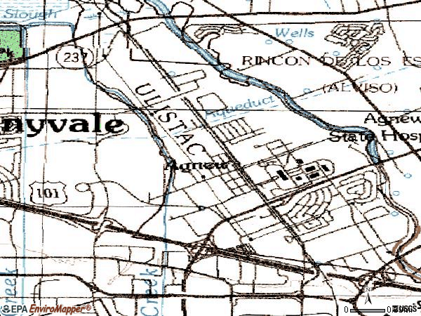 Zip code 95054 topographic map