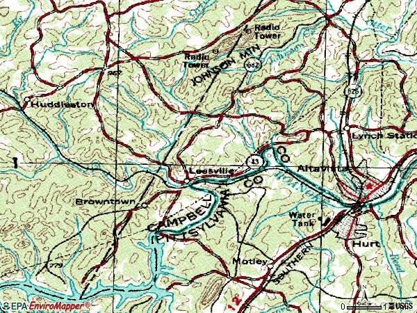 Zip code 24571 topographic map