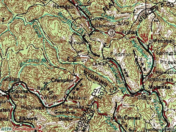 Zip code 24736 topographic map