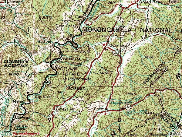 Zip code 24934 topographic map