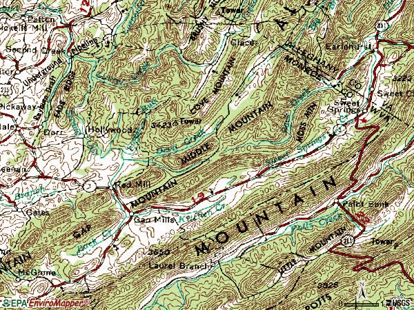 Zip code 24941 topographic map