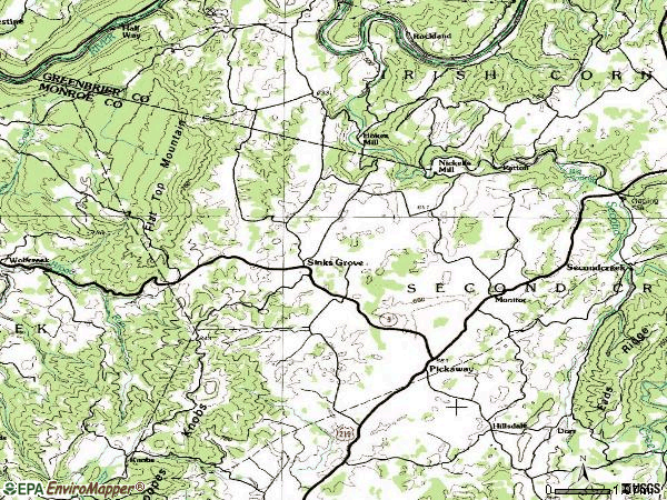 Zip code 24976 topographic map