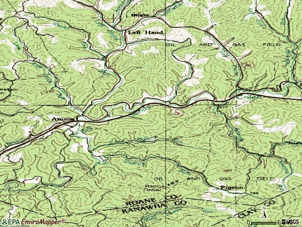 Zip code 25005 topographic map