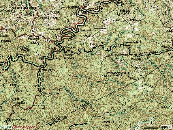 Zip code 25043 topographic map