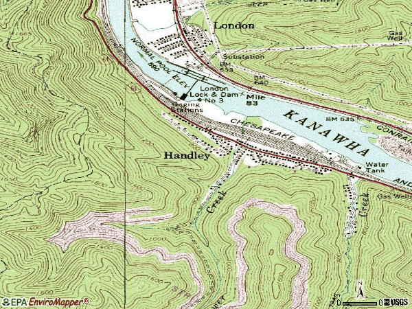 Zip code 25102 topographic map