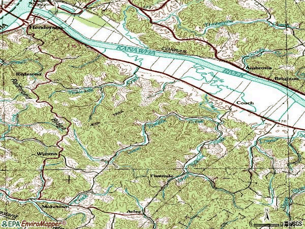 Zip code 25106 topographic map