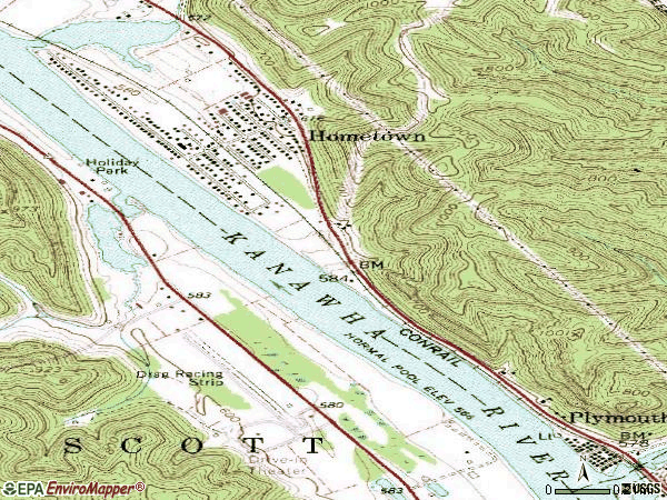 Zip code 25109 topographic map
