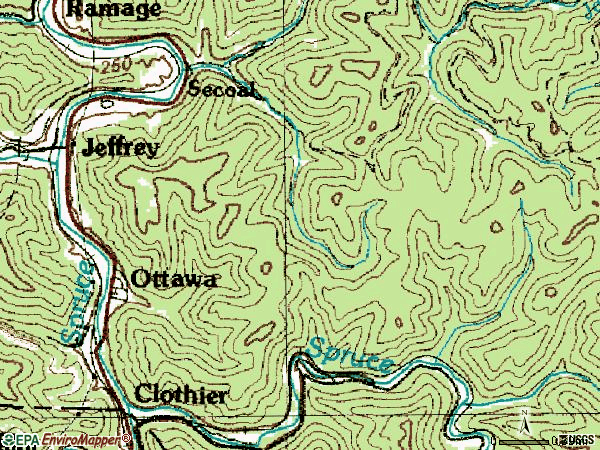 Zip code 25114 topographic map