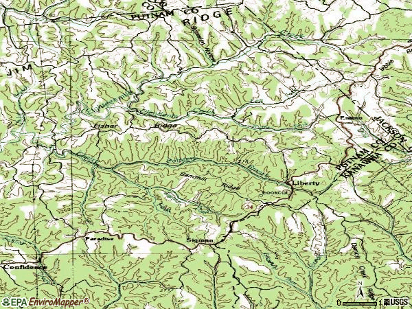 Zip code 25124 topographic map