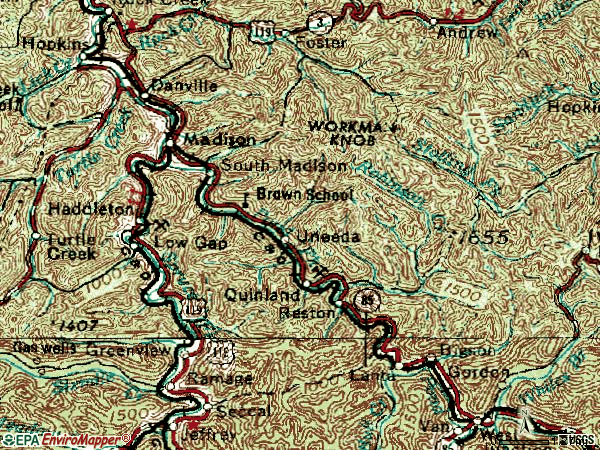 Zip code 25130 topographic map