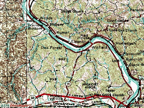 Zip code 25213 topographic map