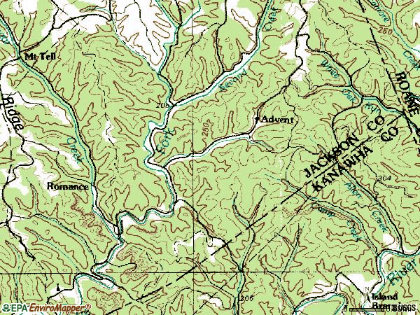 Zip code 25231 topographic map