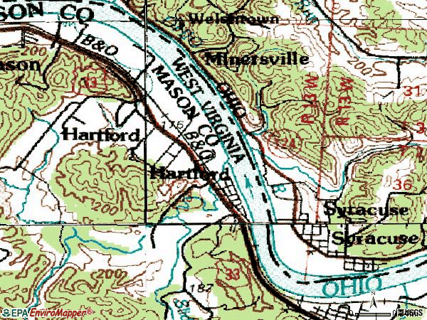 Zip code 25247 topographic map