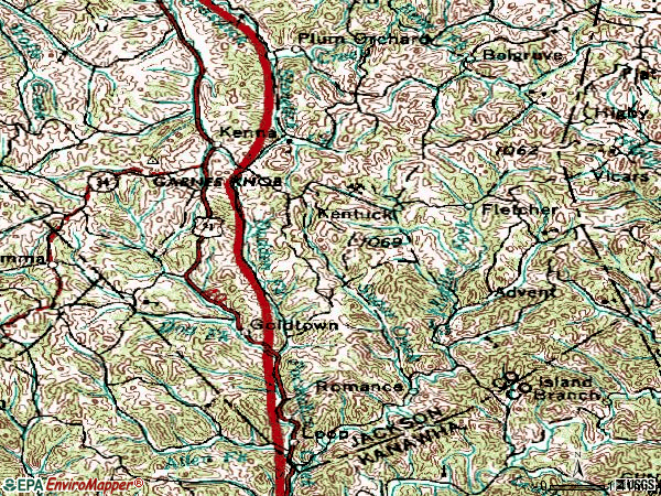 Zip code 25248 topographic map