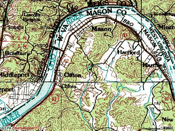 Zip code 25260 topographic map