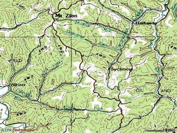 Zip code 25261 topographic map