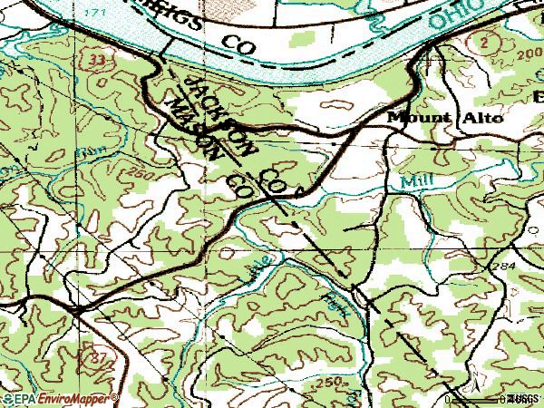 Zip code 25264 topographic map