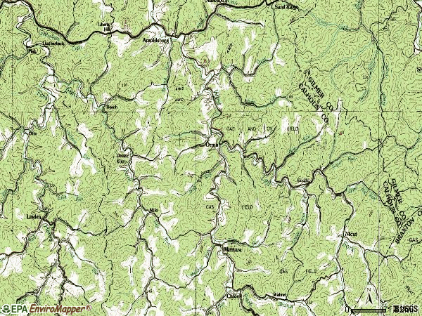 Zip code 25268 topographic map